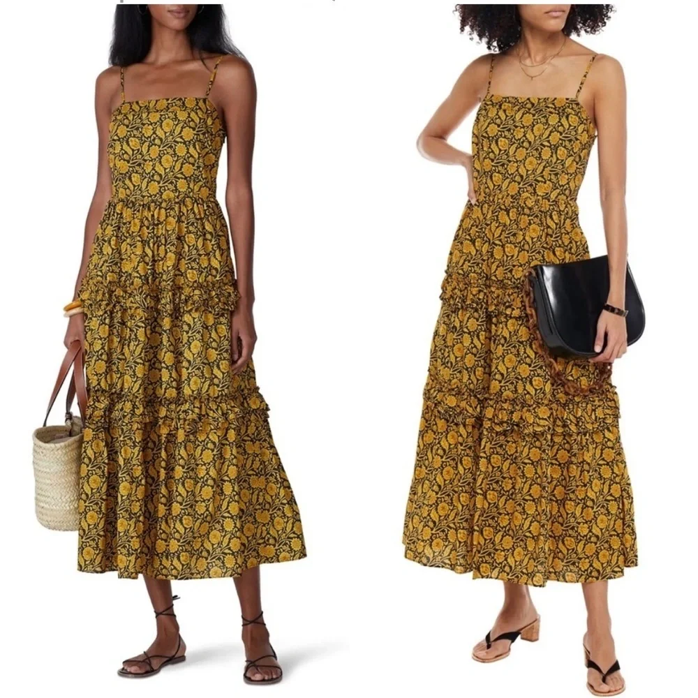 Nicholas Adele Dress Floral Golden Ruffle Tiered Size US 2